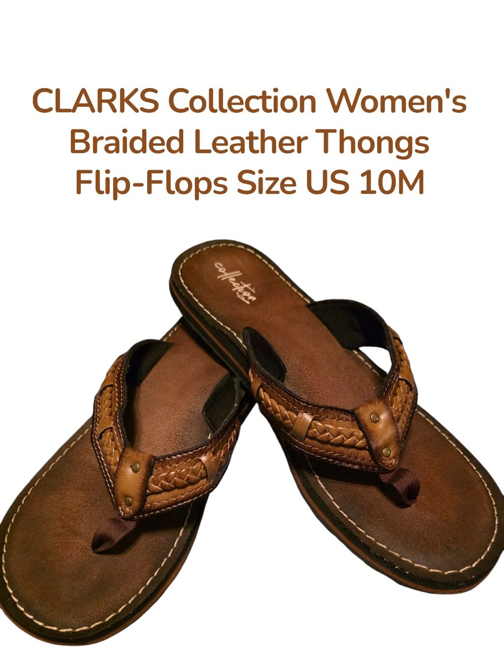 Clarks Women's Braided Leather Thong Sandals - Brown US10M Euc
